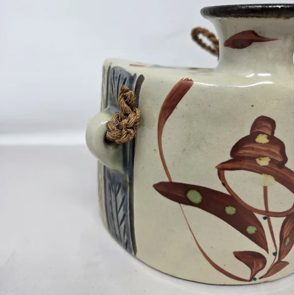 Japenese Okinawa Ceramic Showa Period Awamori Sake Hip Flask Dachibin Handmade - Picture 3 of 16